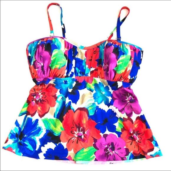 Swim Solutions Bust support Floral Print Top - Picture 1 of 7